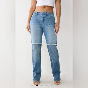 True Religion Frayed Paneled Straight Jean